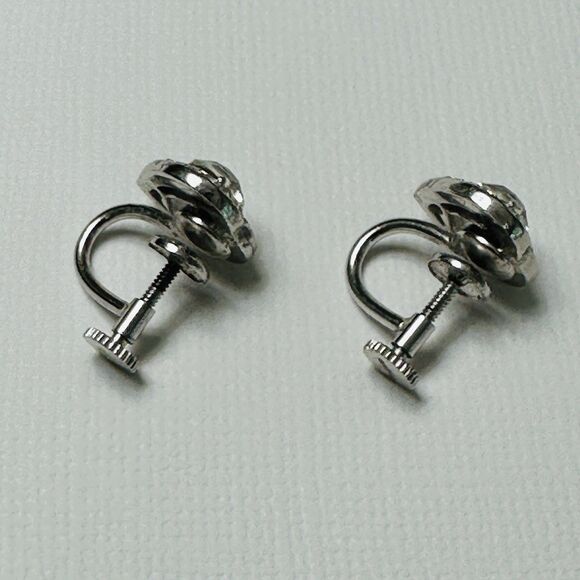 Vintage Crown Trifari Heart Shaped Rhinestone Earrings Screw Back Silver Tone - Picture 9 of 11